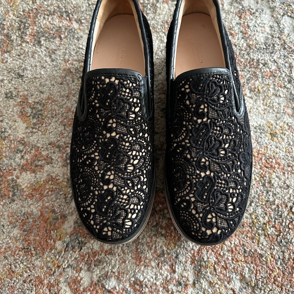 Gucci Women’s Black Lace Floral Platform Shoes